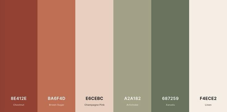 the color palette is brown, green and red