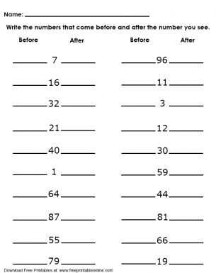 the numbers that come before and after the number you see in this worksheet