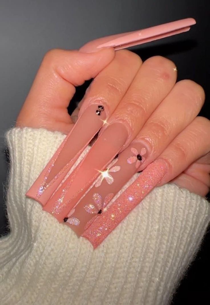 Pink Exotic Nails, Nail Ideas Long Square, Glitter Spring Nails, Nail Ideas Long, Mexico Nails, Nails Long Acrylic, Dark Pink Nails, Mauve Taupe, Long Square Nails