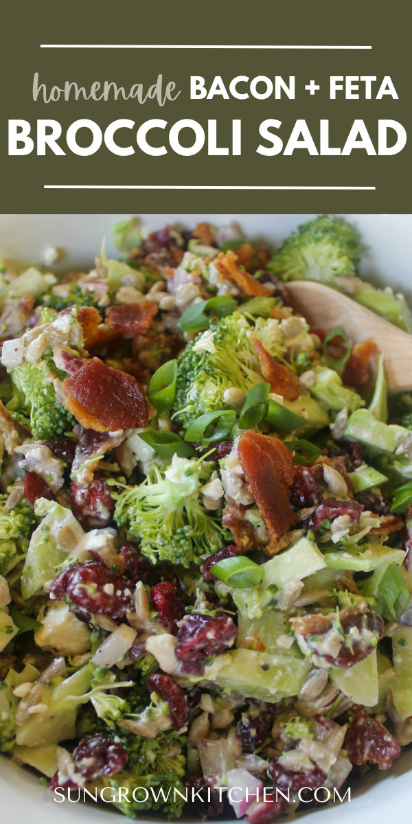 Cold broccoli salad with feta, dried cranberry, bacon and sunflower seeds. Healthier Broccoli Salad, Winter Broccoli Salad, Broccoli Feta Salad, Salads With Broccoli, Crunchy Broccoli Salad, Broccoli Salad With Cranberries, Crunchy Broccoli, Salad With Cranberries, Healthy Broccoli Salad