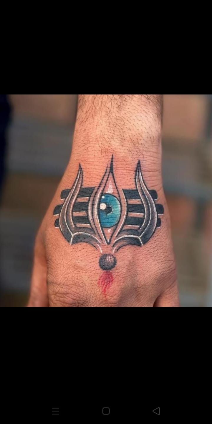 a man's hand with a tattoo on it and an eye in the middle