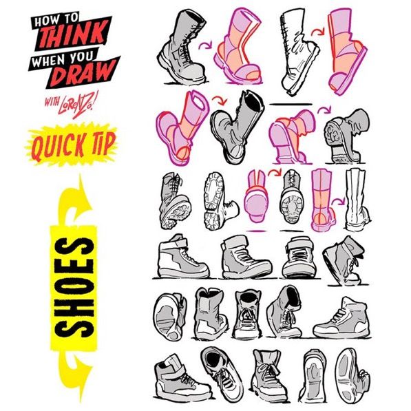 a bunch of shoes that are drawn in different ways