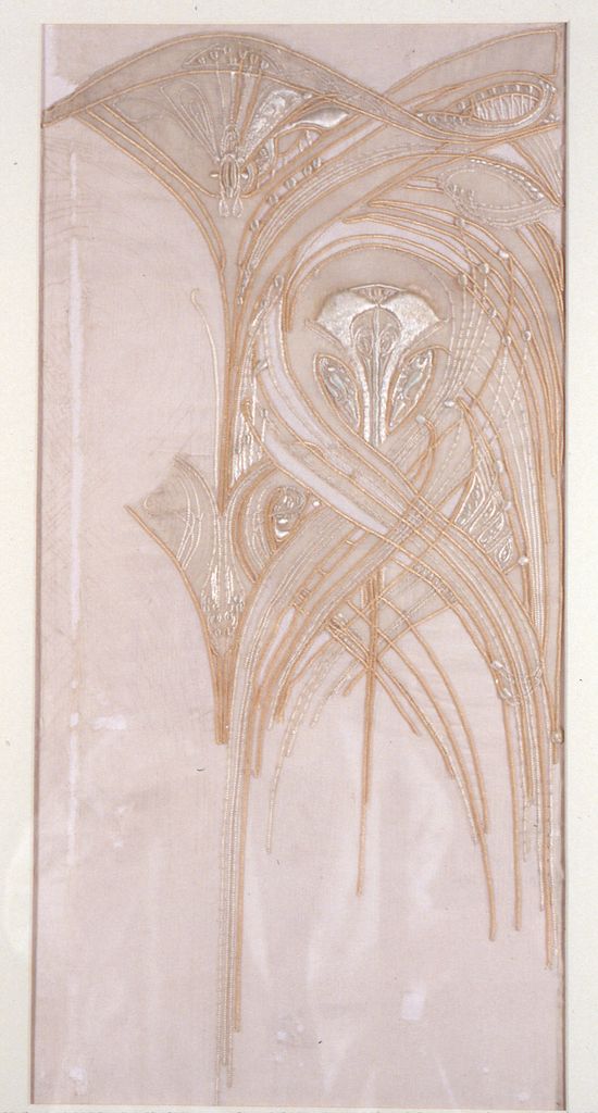 an abstract drawing with lines and shapes in beige, white and pink colors on paper