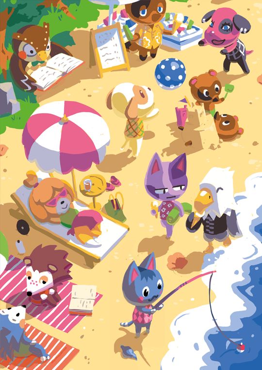 an image of cartoon animals on the beach