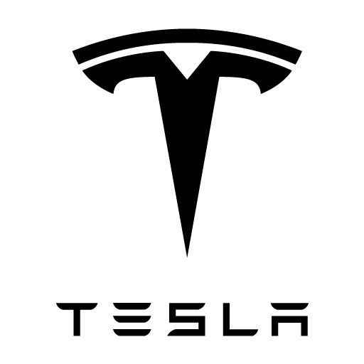 the tesla logo is shown in black and white