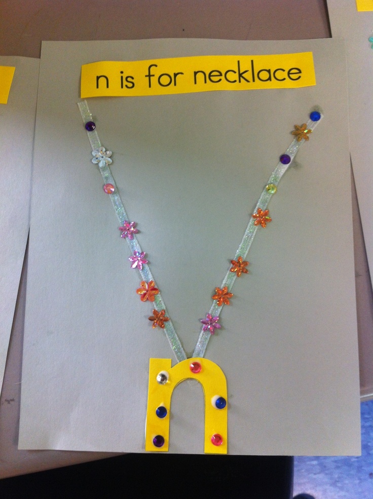 a necklace made out of plastic and beads with the word n is for necklace on it