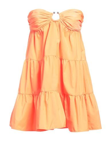 Taffeta Gathered Solid color with appliqu�és Deep neckline Sleeveless Fully lined Hook fastenings Zipper fastening Without pockets Flared dress Cheap Mini Dress, Sun Dresses For Summer Short, Summer Outfits Bright Colors, Dresses Trendy Party, Short Sun Dresses, Orange Beach Dress, Summer Dinner Dress, Short Fitted Dresses, Light Orange Dress