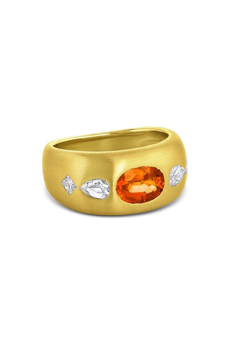 18K Yellow Gold Diamonds 0.44ctw, Orange sapphire 1.68ctw Yellow Sapphire Ring In Yellow Gold, Yellow Sapphire Ring With Diamond, Gold Sapphire Ring With Gemstone, Yellow Gold Ring With Yellow Sapphire Center Stone, Anniversary Yellow Sapphire Ring In Yellow Gold, Gold Oval Yellow Sapphire Ring, Yellow Gold Yellow Sapphire Ring With Center Stone, Yellow Sapphire Ring With Center Stone In Yellow Gold, Oval Yellow Sapphire Ring In Yellow Gold