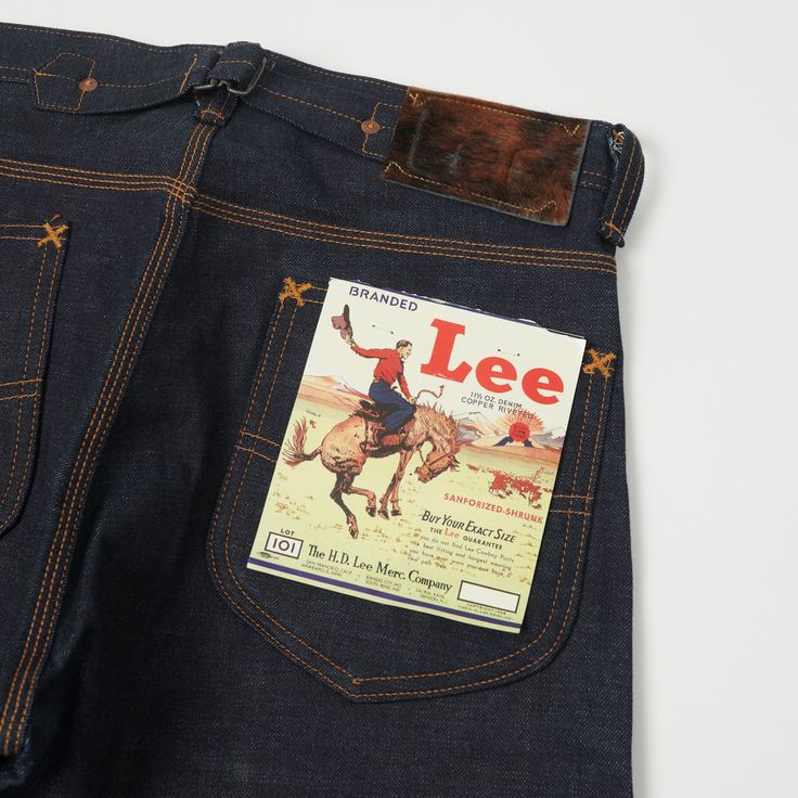 This 1937 model ‘Cowboy’ 101 jean proudly displays the attention to detail that Lee Archives have gone to in this collection. Cut from an 12.5oz, 100% cotton denim, this jean offers a brilliant vintage silhouette, with its wide straight fit, and a comfortable high rise which sits on the natural waist. Triple stitch seams have been included on the seat and yoke seams, and large bell shaped back pockets show the much loved characteristics of the brand. Branded copper rivets have been used througho Overalls Men, American Jeans, Vintage Silhouette, Japanese Denim, Cowboy Style, Levi’s Jeans, Selvedge Denim, Lee Jeans, Clothing Co