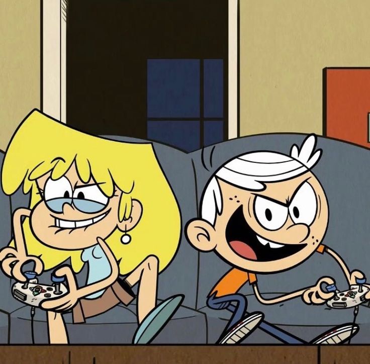 two cartoon characters sitting on a couch playing video games