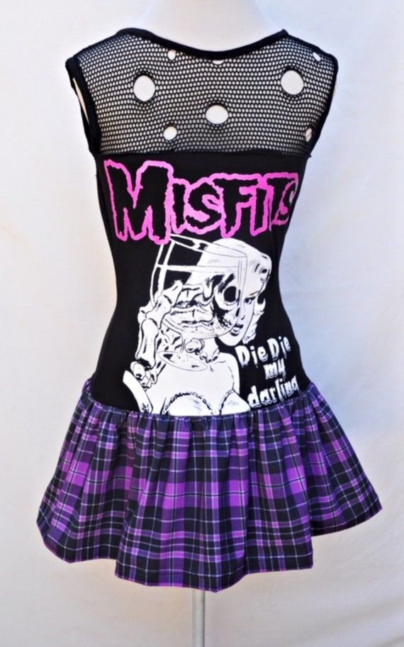 Misfits punk clothing band merch band clothing rock dress | Etsy Punk Outfits Aesthetic, Purple Punk, Purple Plaid Skirt, Rock Dress, Rock Clothing, Rock Dresses, Punk Dress, Punk Clothing, Rock Outfits