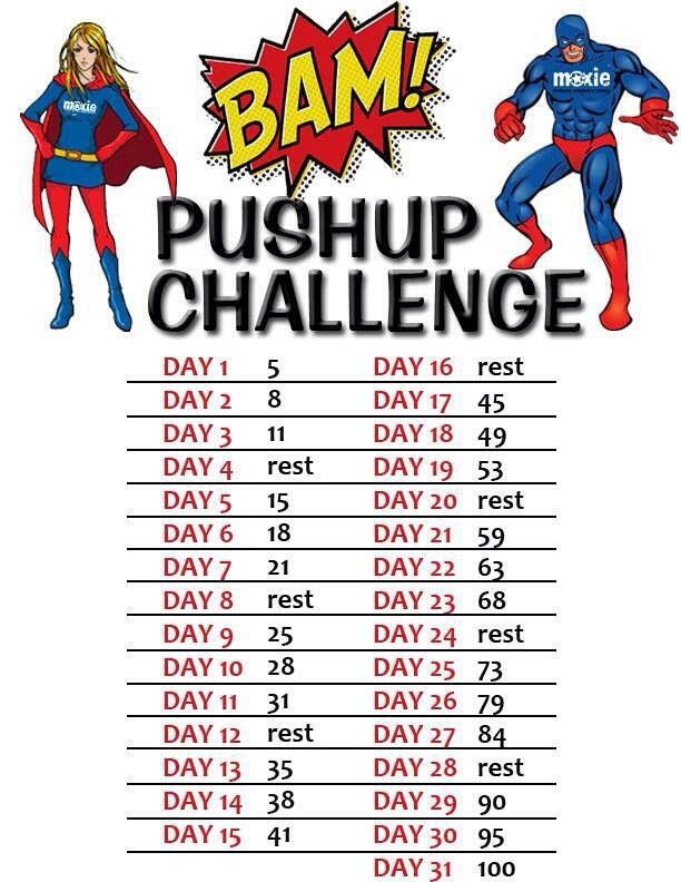 a poster with the words pushup challenge written in red and blue, on top of a