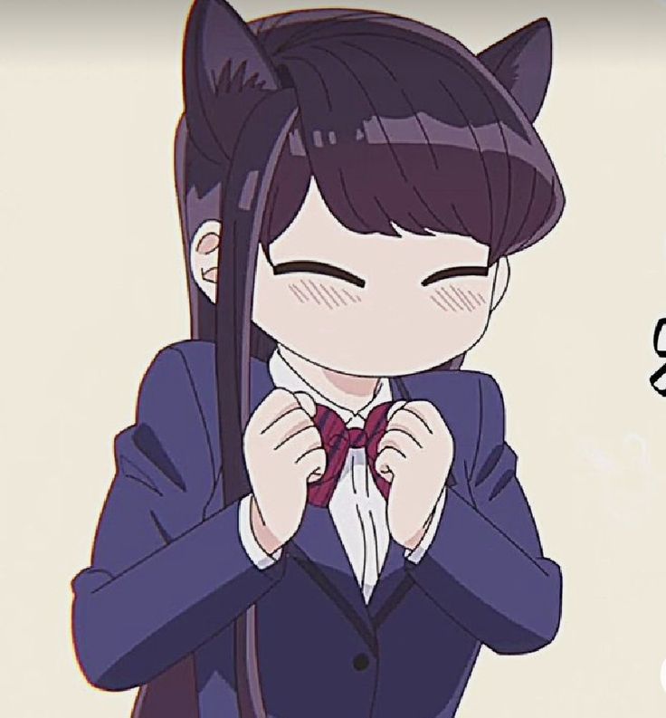 an anime character wearing a suit and tie with cat ears on her head, looking down