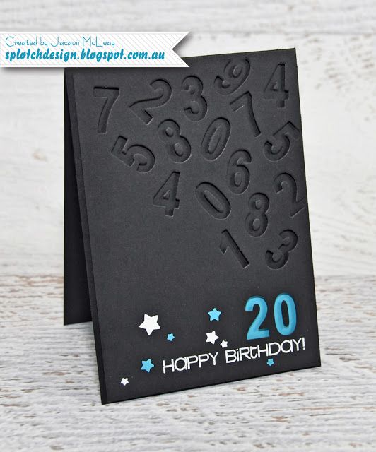 a black card with numbers and stars on it that says happy birthday 20 years old