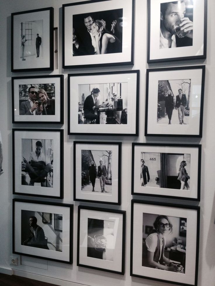 a bunch of black and white pictures hanging on a wall with the words saved from mymodelingday com