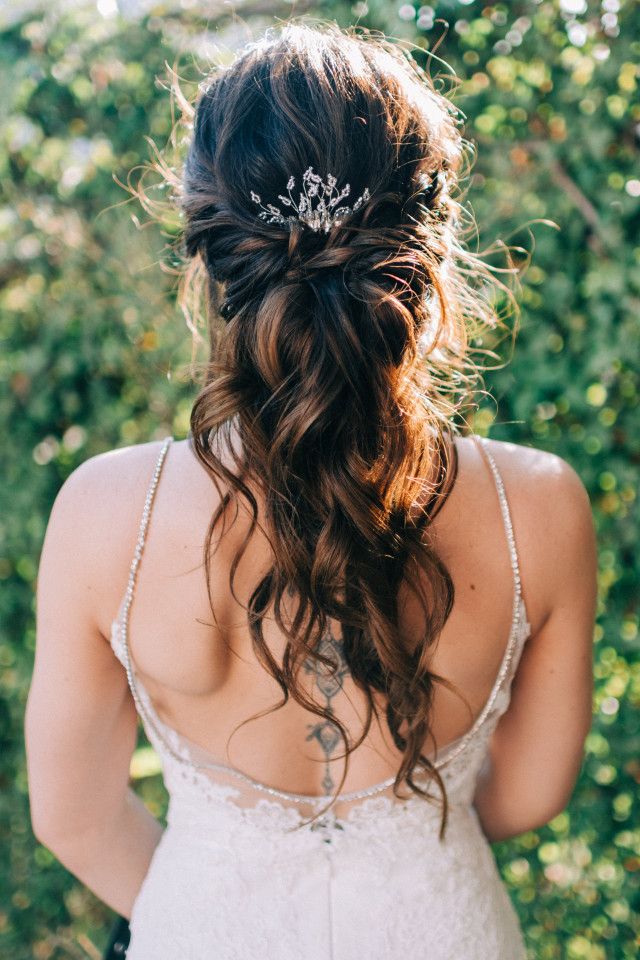 the back of a woman's head wearing a wedding dress