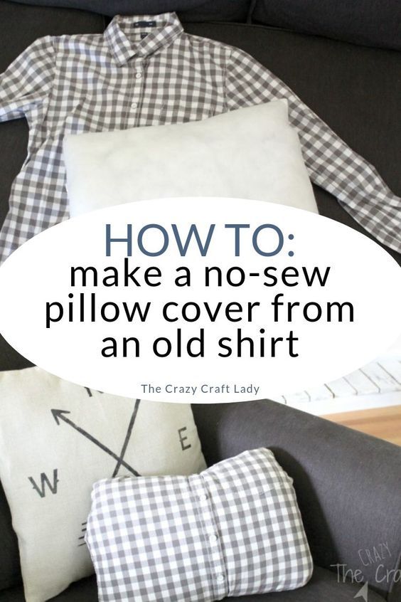 a black couch with pillows on it and the words how to make a no sew pillow cover from an old shirt