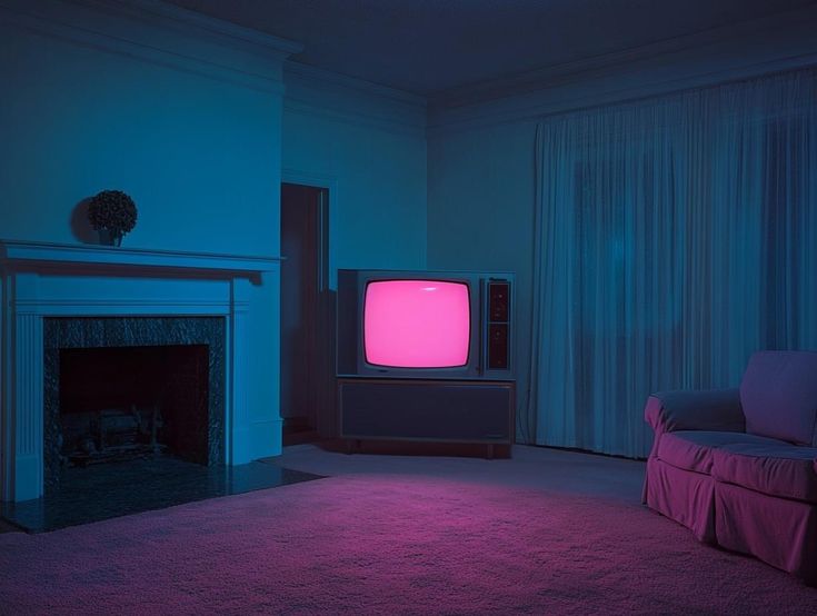 a living room filled with furniture and a tv on top of a stand in front of a fire place