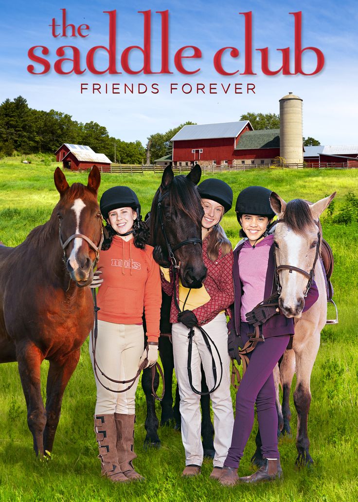 the saddle club friends forever dvd is shown in front of a horse and two children