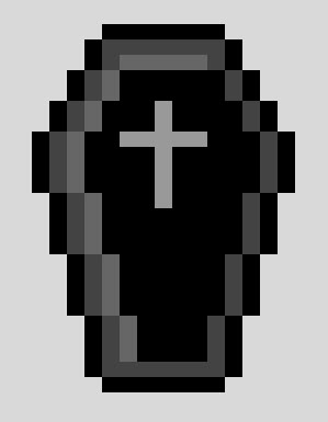 an image of a black and white cross on a gray background in pixel art style