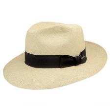 Stetson Centerdent Panama Hat - 2 3/4" Brim Elegant Wide Brim Toquilla Straw Fedora, Classic Natural Straw Hat With Flat Bill, Beige Toquilla Straw Fedora Panama Hat, Elegant Natural Panama Hat In Fedora Style, Elegant Natural Panama Fedora Hat, Classic Toquilla Straw Hat With Flat Brim, Classic Natural Fedora Straw Hat, Classic Natural Color Fedora Straw Hat, Classic Natural Straw Fedora Hat