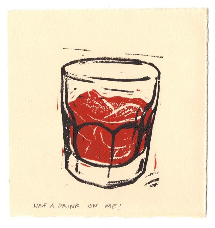 a drawing of a glass filled with red liquid