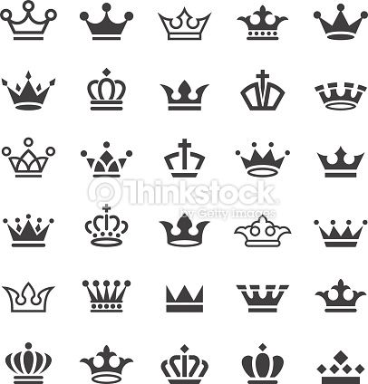 a set of crown icons in black and white