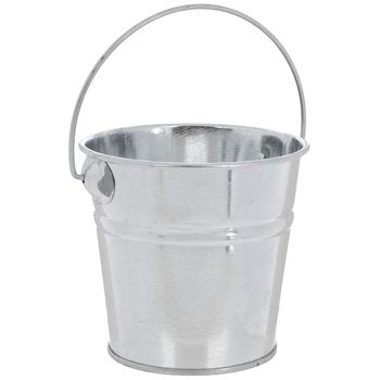 a metal bucket with handle on a white background