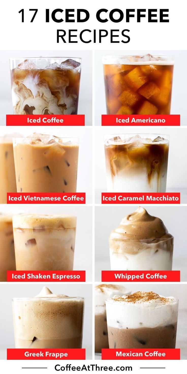 iced coffee drinks with different flavors and ingredients to make them look like they have ice cream on