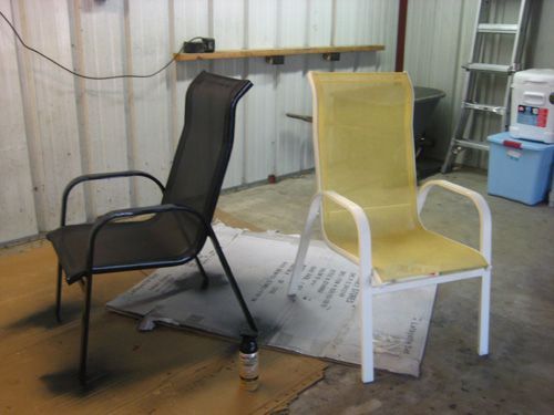 two chairs sitting on top of a piece of paper next to each other in a room