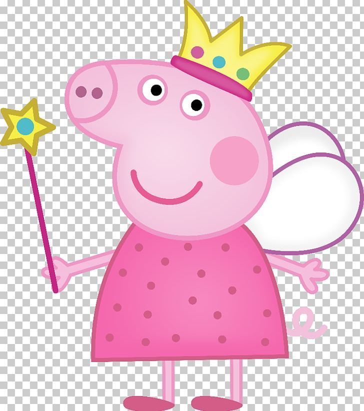 peppa pig with a crown and wand in her hand, transparent background png