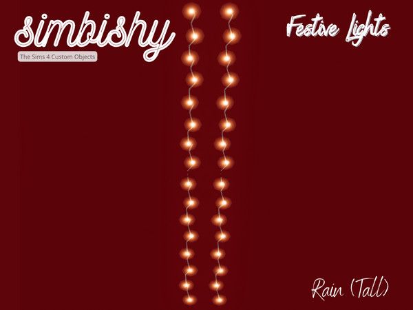 a string of lights hanging from the side of a red wall with words simlishy written on it