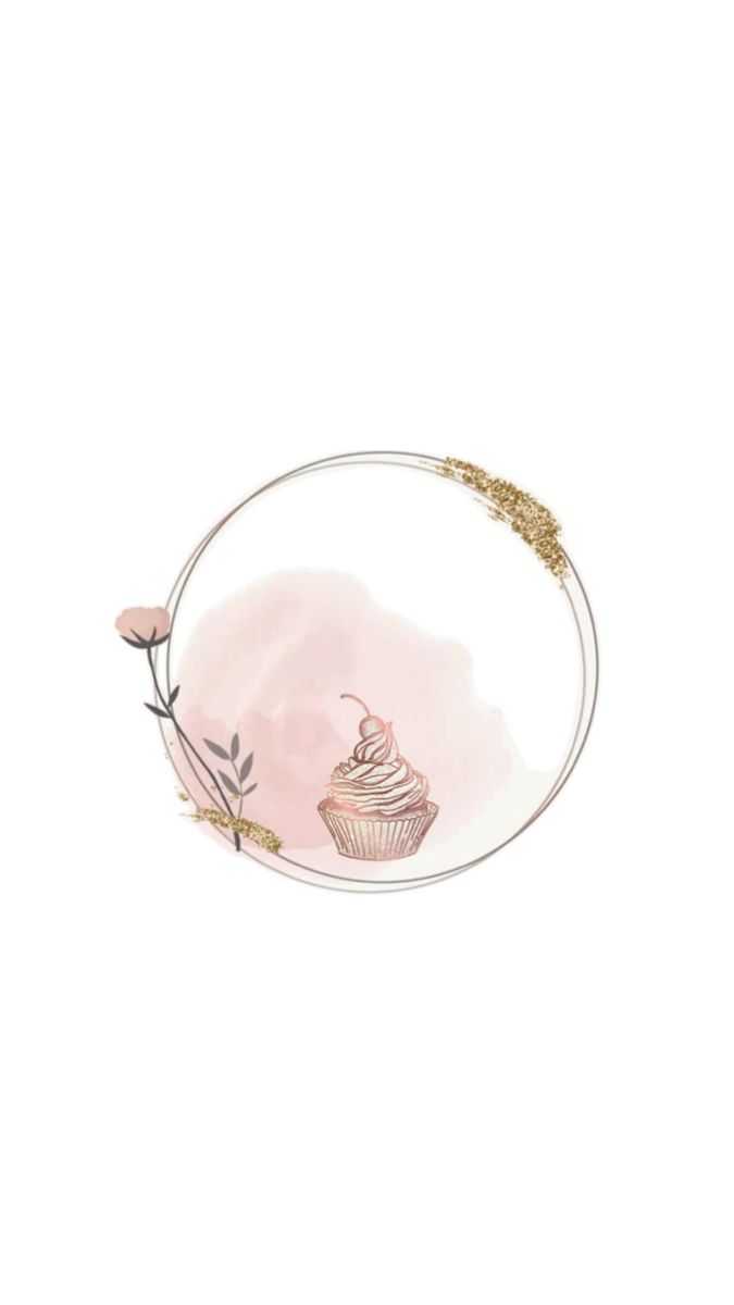 a pink cupcake in a glass dish with gold trimmings and flowers on the rim