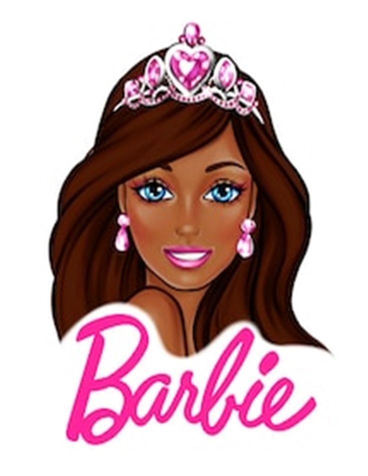 the logo for barbie's hair salon and beauty studio, featuring a woman with long brown hair wearing a tiara