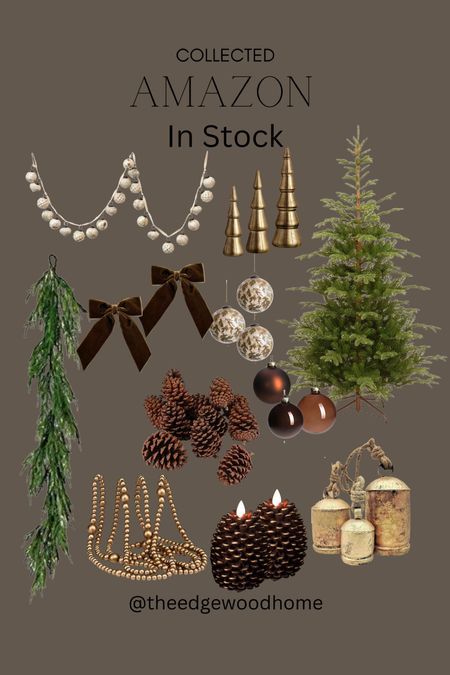 an assortment of christmas ornaments and decorations on a gray background with the words collected amazon in stock