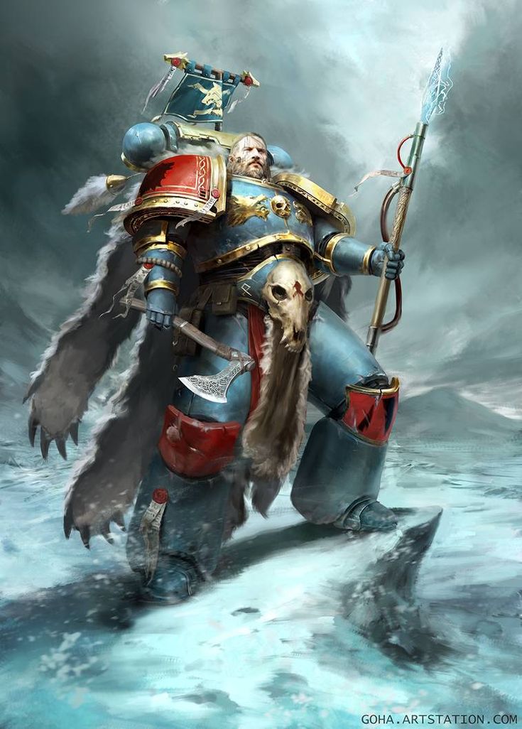 a painting of a warhammer holding a spear