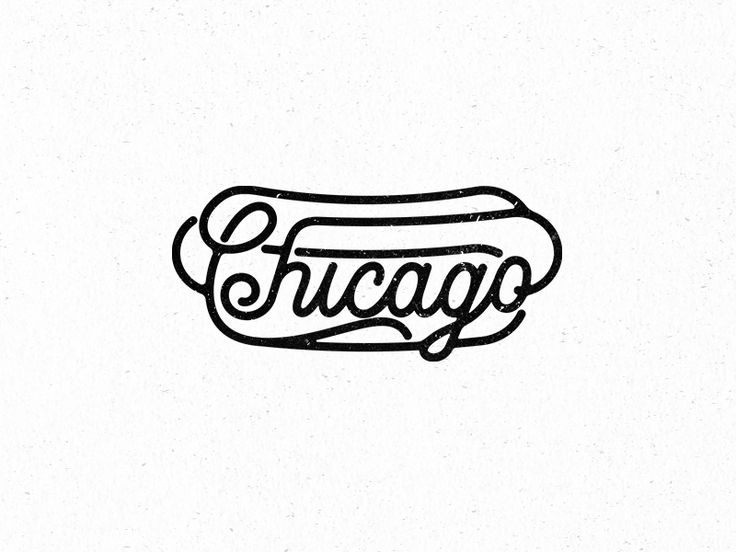 the chicago word is drawn in black ink on a white paper with some type of lettering