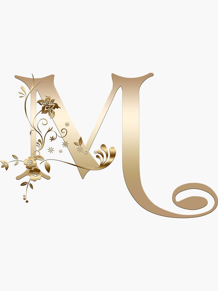 the letter m is decorated with flowers and vines