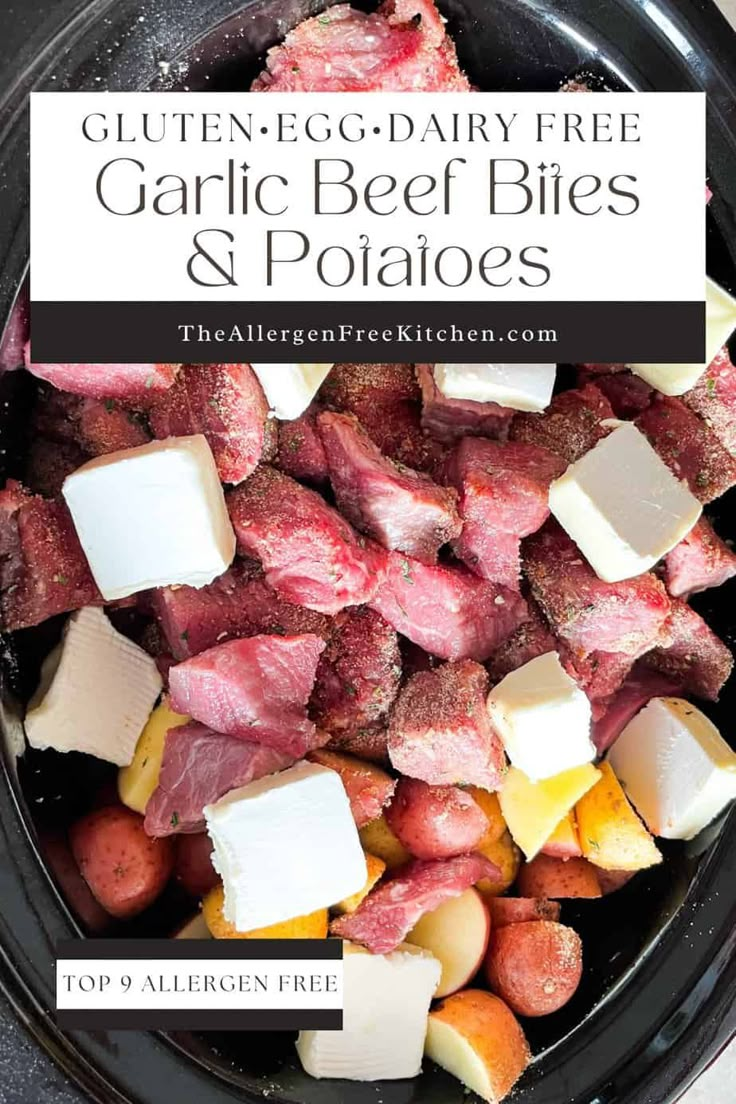 Garlic Steak Bites and Potatoes Gluten Free Steak Bites, Steak Bites Potatoes Crockpot, Garlic Butter Herb Steak Bites With Potatoes Instant Pot, Slow Cooker Garlic Butter Beef Bites And Potatoes, Slow Cooker Steak Bites And Potatoes, Crock Pot Steak Bites And Potatoes, Crockpot Garlic Butter Steak Bites And Potatoes Recipes, Crockpot Garlic Steak And Potatoes, Crock Pot Garlic Butter Steak Bites