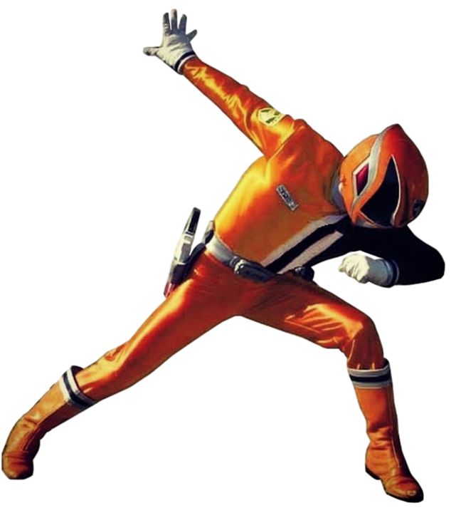 a man in an orange suit is doing a trick with his arms out to the side