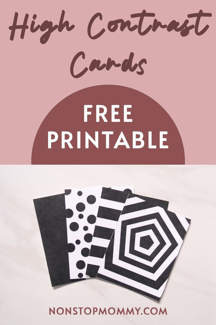 three black and white cards with the text high contrast cards free printable on them