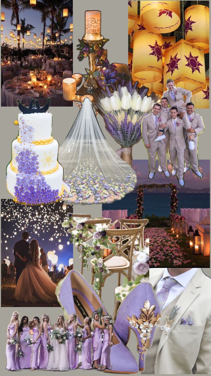 wedding collage with purple and yellow theme