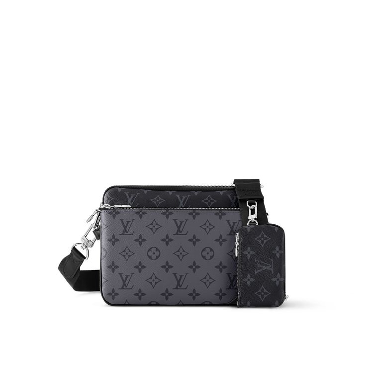 LOUIS VUITTON® - Trio Messenger - Monogram Eclipse Reverse Lv Men Bag, Louis Vuitton Trio Messenger, Sac Louis Vuitton, Edc Bag, Reverse Canvas, Small Coin Purse, Lv Men, Louis Vuitton Official, Messenger Bag Men