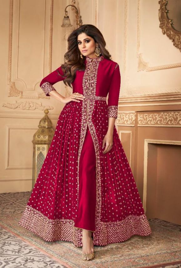 Designer Party Wear Anarkali dress. Stitching Option - We will email you the measurement guide to confirm your size. TOP FABRIC: Real Georgette BOTTOM FABRIC: Dull Santoon DUPPATA FABRIC: Nazneen COLOR: Red WORK: Embroidered SIZE: Can be stitched up-to 48" inches The product will be shipped within 1 - 2 weeks from the date of purchase. Product is returnable if un-Stitched This product qualifies for free shipping For any Rush/Urgent orders please email us at customercare@desiroyale.com We will tr Red Anarkali Suits, Georgette Anarkali Suits, Red Anarkali, Celana Fashion, Designer Anarkali Suits, Gown Suit, Abaya Style, Salwar Kamiz, Designer Anarkali