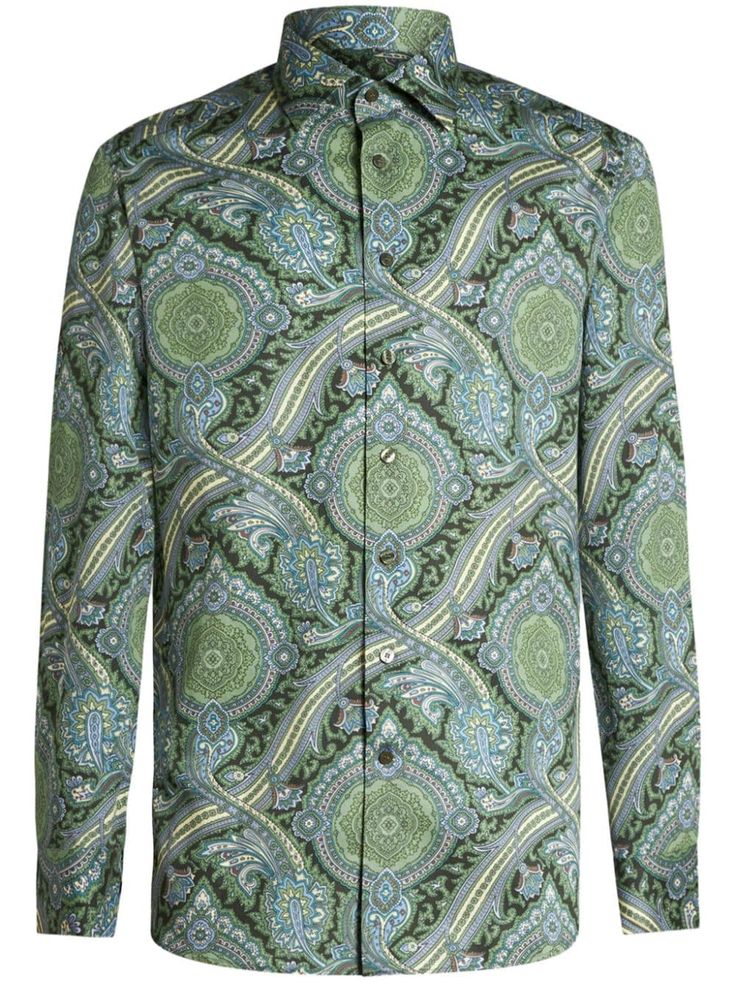 green multicolour cotton classic collar front button fastening long sleeves buttoned cuffs straight hem Etro Paisley, City Shorts, Italian Outfits, Summer Beach Wear, Light Jacket, Jacket Style, Paisley Print, Jean Coat, Printed Cotton