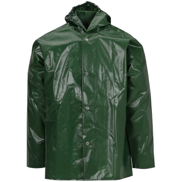 Experience heavy protection and lightweight comfort with the Tingley Iron Eagle green hooded jacket! This mildew-resistant coat is a necessity for working in environments like sanitation, meat packing, agriculture, and any other field where a light layer of protection goes a long way. Generously cut batwing sleeves offer maximum flexibility, and the 2 mm exterior offers ideal resistance to snags and abrasions. The seals along the front and the attached hood keep out winds, rain, and contaminants Iron Eagle, Pine Tar, Meat Packing, Outdoor Jacket, Work Jackets, Batwing Sleeve, Green Jacket, Seals, Agriculture