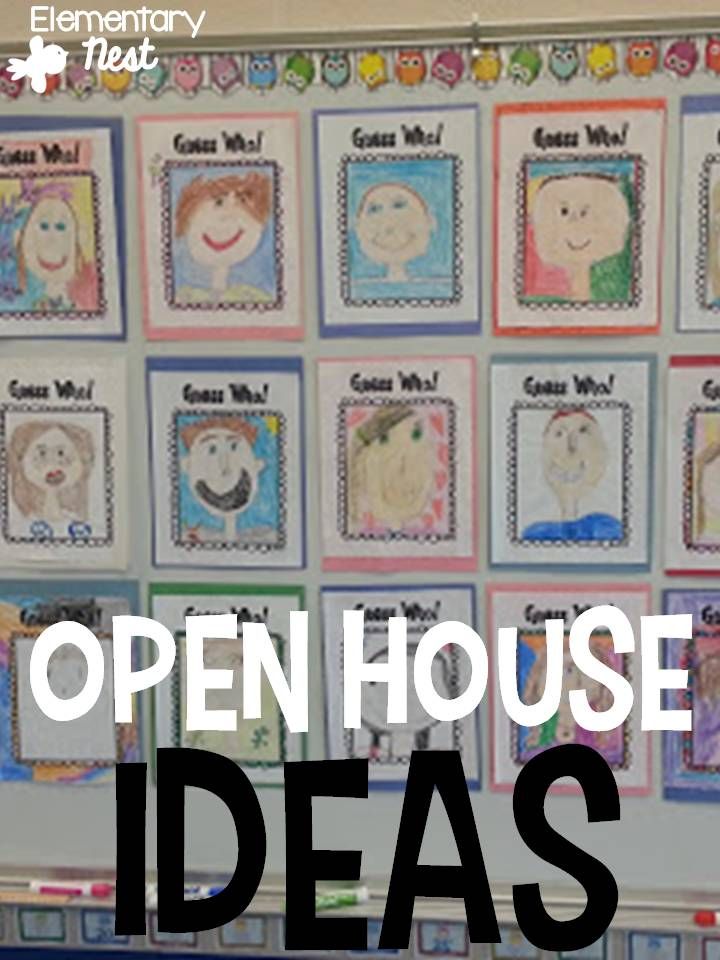 an open house idea board with children's pictures on it and the words open house ideas