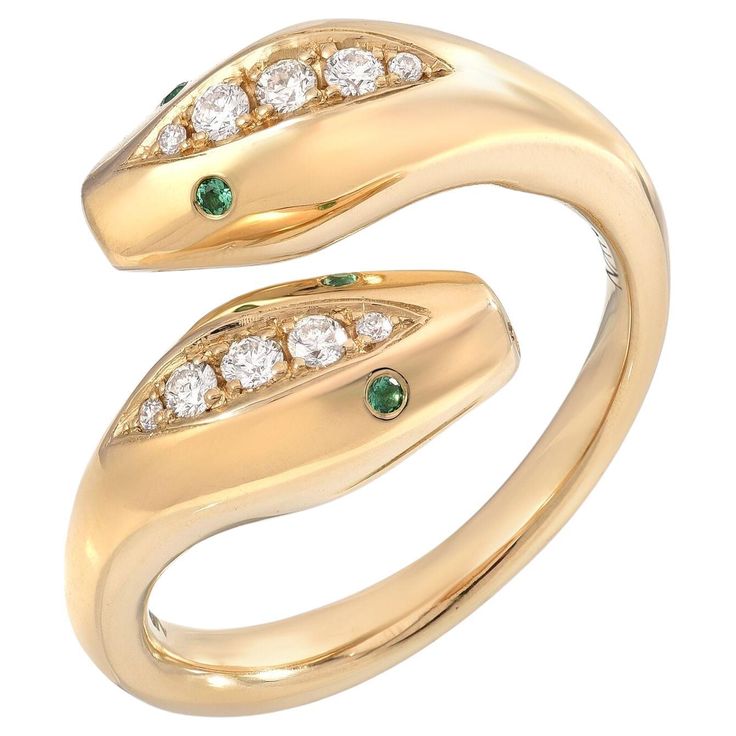 Luxury Snake-shaped Diamond Ring, Elegant Yellow Gold Snake Diamond Ring, Ring With Emerald, Emerald Eyes, Diamond Crown, Wrap Ring, Wrap Rings, Emerald Diamond, Band Rings