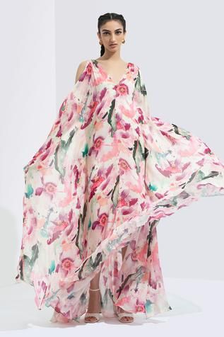 Shop for Mandira Wirk Multi Color Chiffon Floral Print Kaftan for Women Online at Aza Fashions Chiffon Embroidery, Kaftan Women, Kaftan For Women, Printed Kaftan, Indian Fashion Designers, Designer Gowns, Floral Chiffon, Kids Sleepwear, Festival Wear