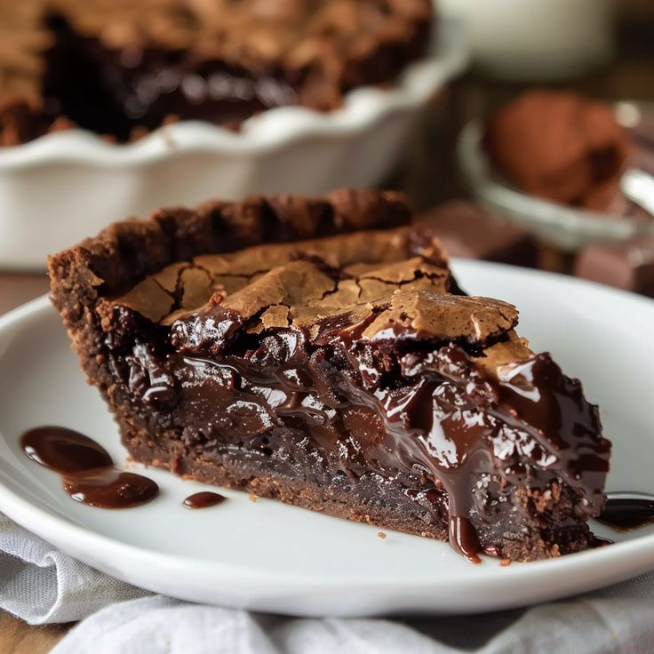 a slice of chocolate pie on a white plate